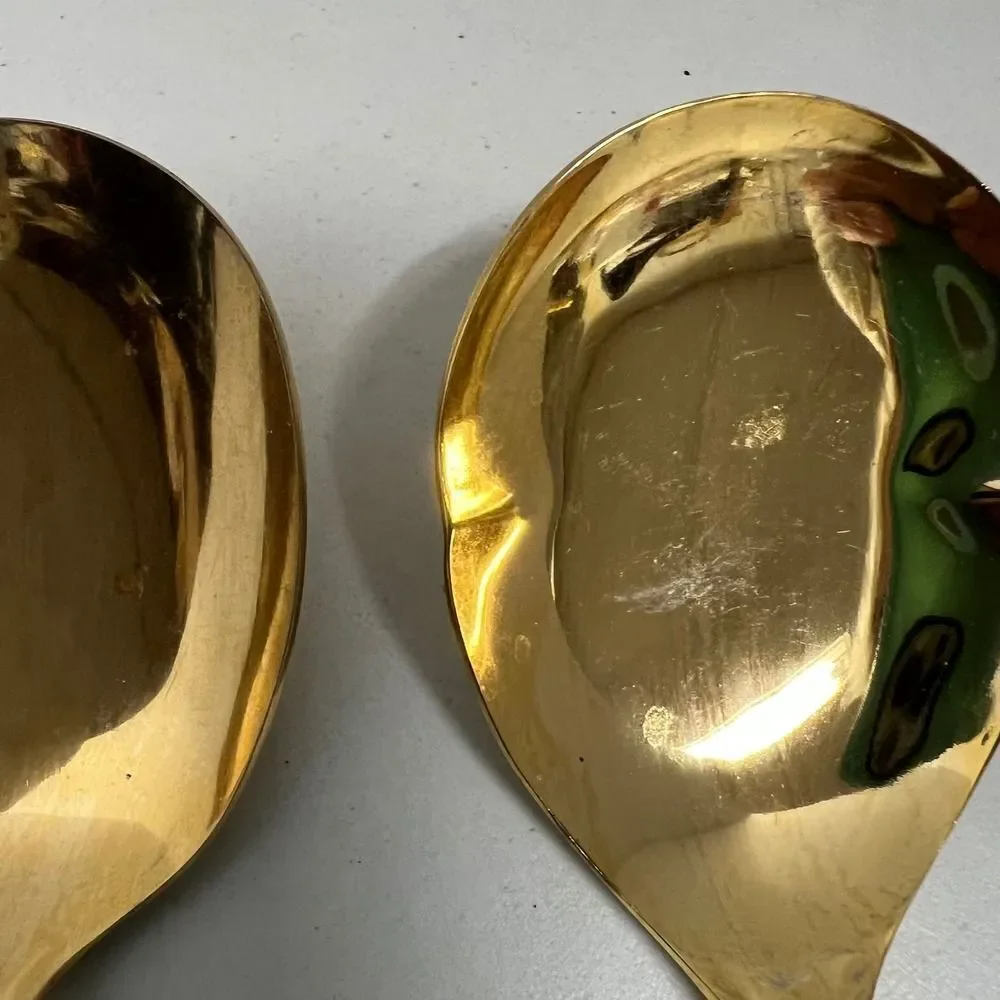 Two Vintage K+C 24 Karat Verguldet Gold Plated Serving Spoons Decorative Pattern
